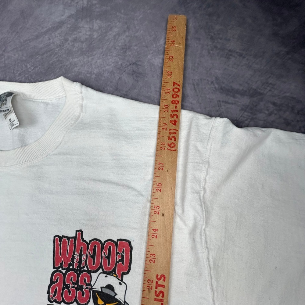 Vintage 90s Whoop Ass Inc Graphic T Shirt Mens XL White Skater Streetwear Boxy - Picture 5 of 8